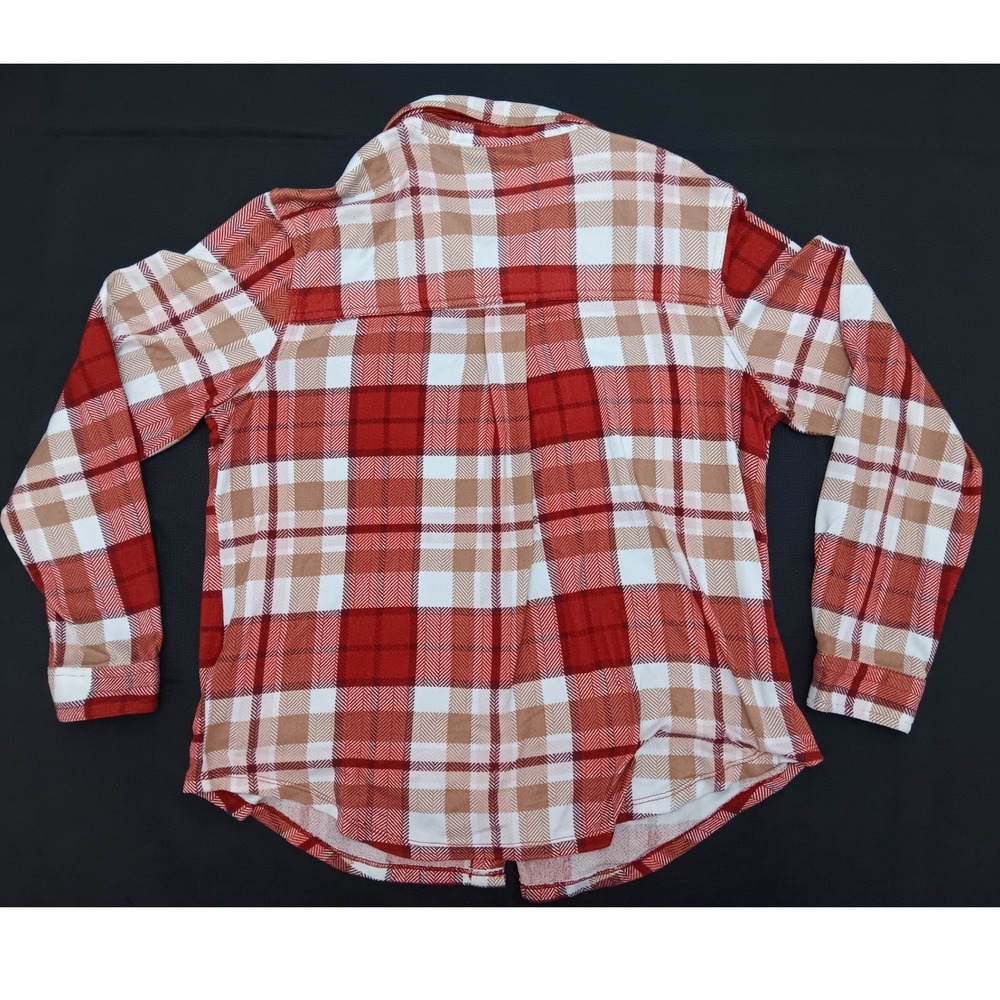 C&C California Womens Red Plaid Button Down Shirt Large Stretch Knit Flannel L - Picture 9 of 9